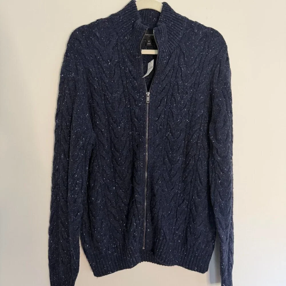 Banana Republic Tweed Cable Sweater Cardigan Wool Blend Preppy - NWT - Medium